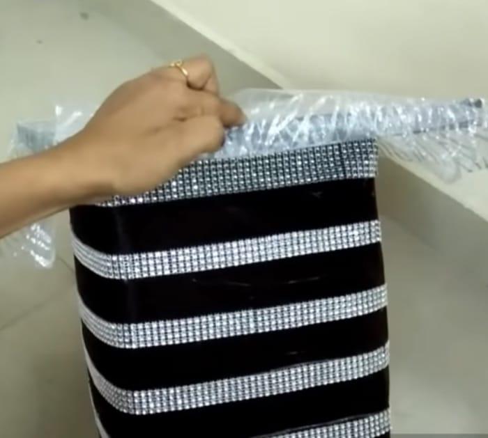 Make a recycled velvet and jeweled cardboard side table
