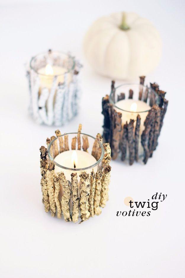 DIY Twig Votive Candle Holders, a home decor craft, simple enough for a first try and an idea worth saving for later