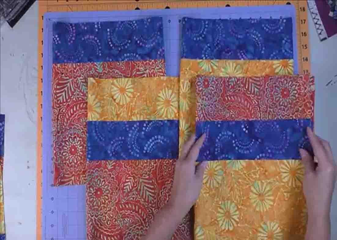 Stitching the strips together to form the blocks