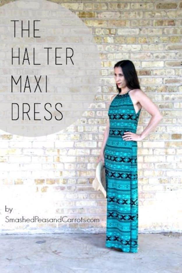 DIY Dresses to Sew for Summer - Halter Maxi Dress - Best Free Patterns For Dress Ideas - Easy and Cheap Clothes to Make for Women and Teens - Step by Step Sewing Projects - Short,