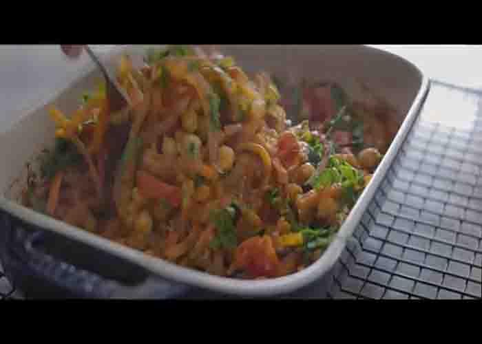 Assembling the baked chickpea casserole
