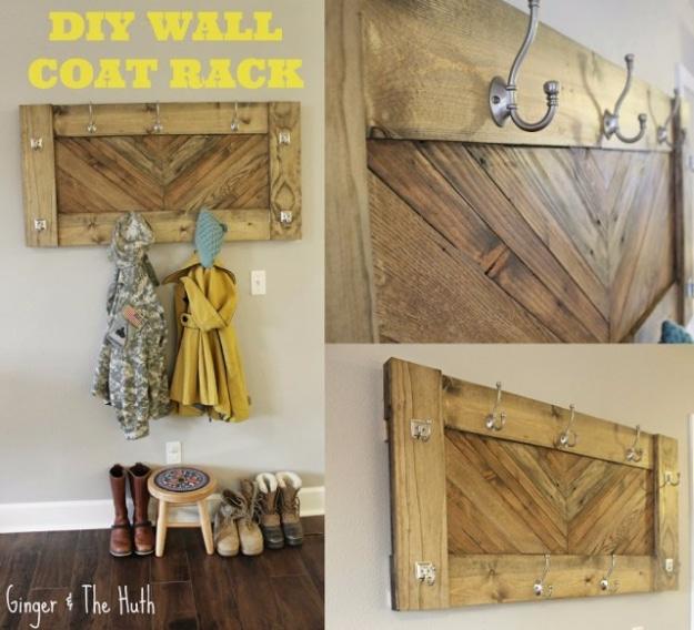 DIY Herringbone Wall Coat Rack, one of the best entryway decor ideas on this list and a project worth trying this weekend