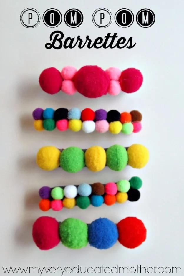 Quick Last Minute DIY Gifts You Can Make - Pom Pom Barrettes - Easy and Quick Last Minute DIY Gift Ideas for Mom, Dad, Him or Her, Freinds, Teens, Kids, Girls and Boys. Fast Crafts