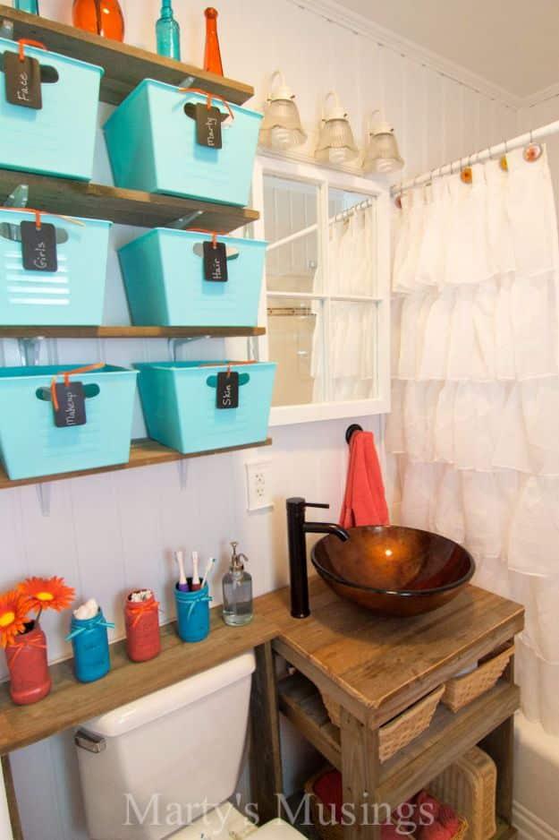 Simple Bins With Labels, a clever bathroom storage idea worth trying this weekend and an idea worth saving for later