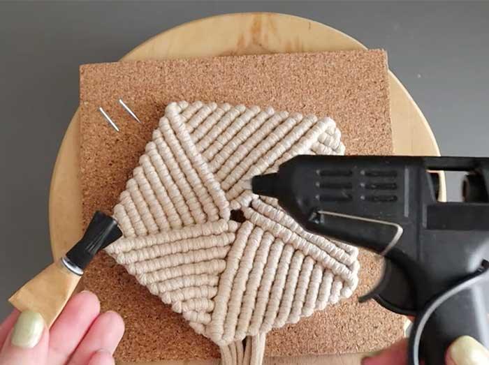 Glue Edges Of Macrame - DIY Coaster
