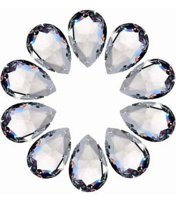 Clear faceted teardrop crystal beads arranged in a circle for a handmade beaded Christmas wreath ornament
