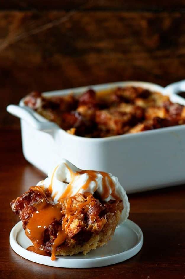 Fireball Whiskey Recipes - Apple Fritter Bread Pudding - Fire ball Whisky Recipe Ideas - Pie, Desserts, Drinks, Homemade Food and Cocktails - Easy Treats and Christmas Dishes #fire