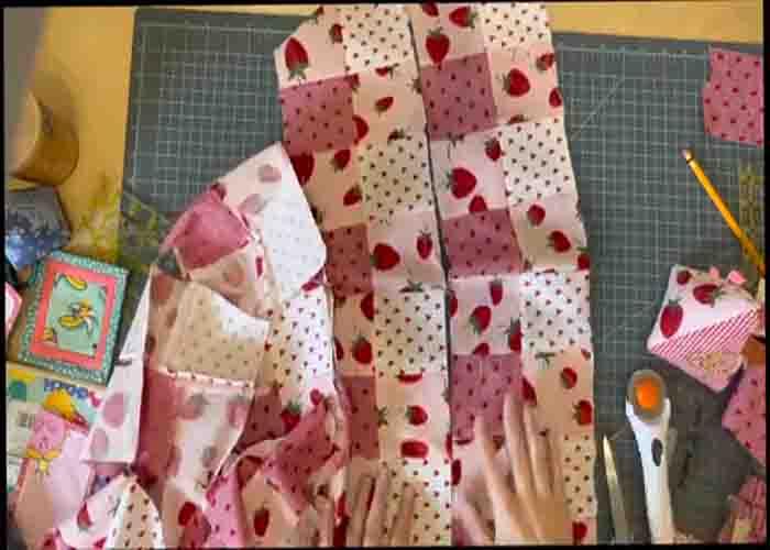 Assembling the gingham squares quilt
