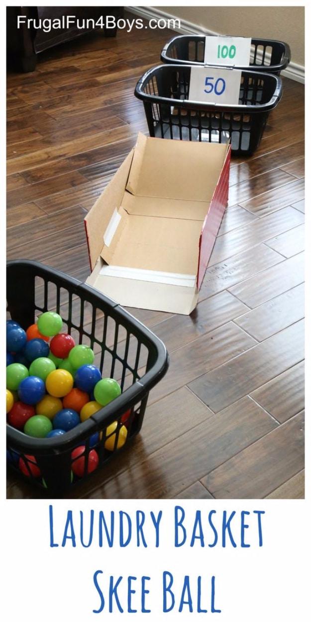 Crafts For Kids To Make At Home - Laundry Basket Skee Ball - Cheap DIY Projects and Fun Craft Ideas for Children - Cute Paper Crafts, Fall and Winter Fun, Things For Toddlers, Babi