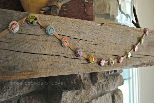 DIY Bottle Cap Crafts - Bottle Cap Bunting - Make Jewelry Projects, Creative Craft Ideas, Gift Ideas for Men, Women and Kids, KeyChains and Christmas Ornaments, Presents