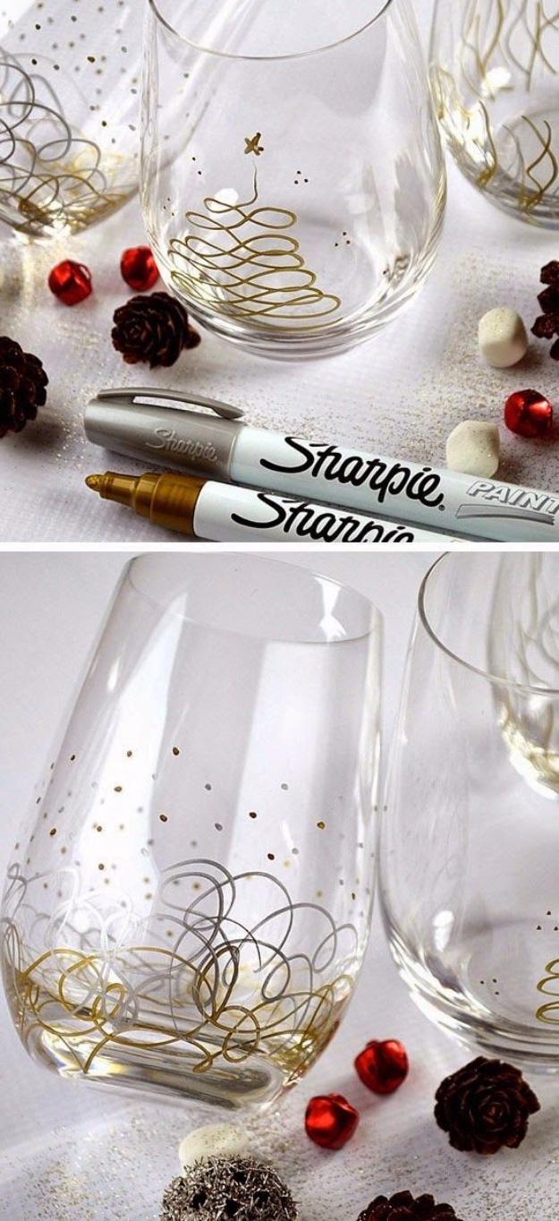 DIY office gift: drinking glasses decorated with paint pens for a custom set that survives the dishwasher