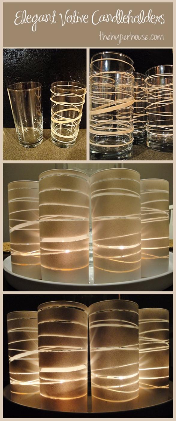 Elegant Votive Candle Holders, a budget craft idea, low key enough for a solo evening in and a showpiece guests linger over