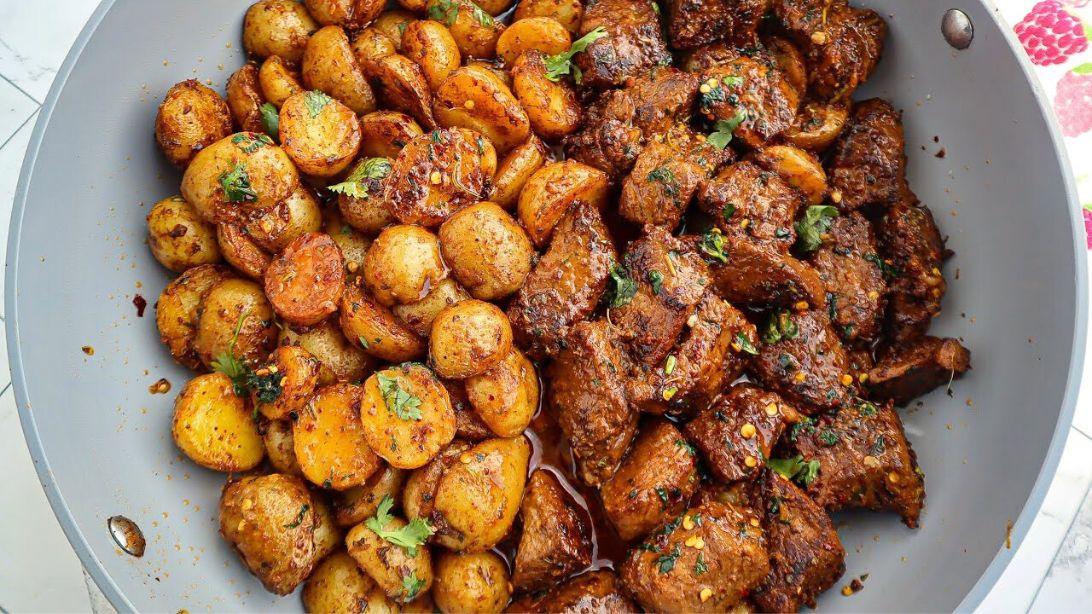 Garlic Butter Steak Bites and Crispy Potatoes