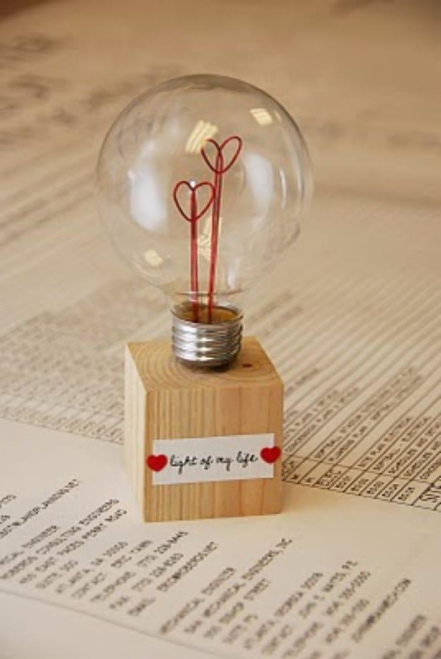 Lamp customized with the words Light Of My Life as a personalized handmade Valentine's Day gift as a homemade gift
