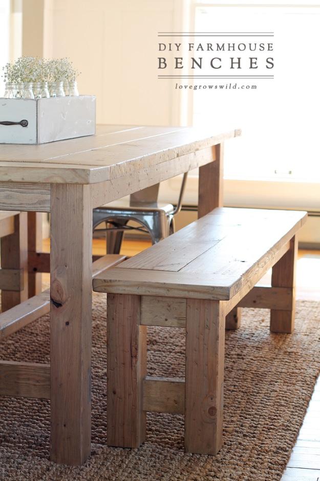 DIY Farmhouse Bench, gentle on the wallet even making a matching pair and a touch that upgrades a plain corner instantly