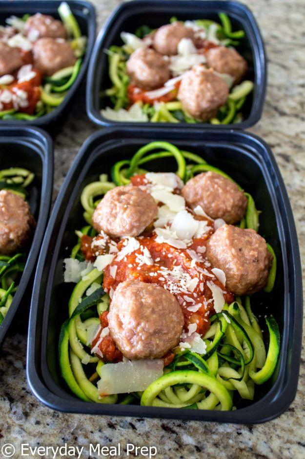 Meal Prep Ideas - Meal Prep Zoodles with Marinara & Meatballs - Recipes and Planning Tips for Making a Week of Meals - Easy, Healthy Recipe Ideas to Make Ahead - Weeknight Dinners