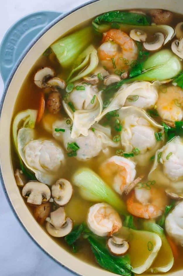 Homemade wonton soup simmered together for a comforting dinner that beats the takeout version for the whole family