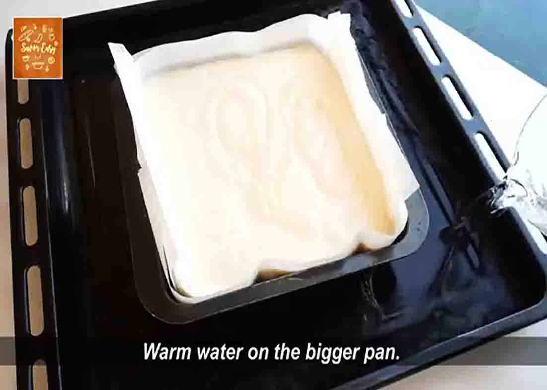Transferring the sponge cake batter to the pan