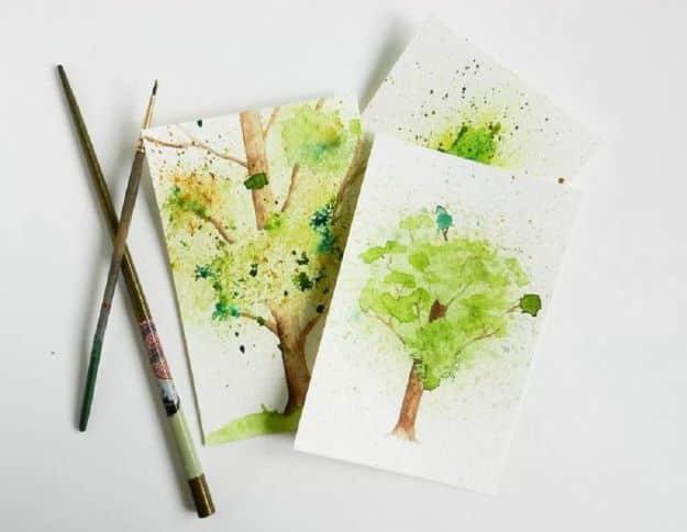 Watercolor Tutorials and Techniques - Spatter Watercolor Tree Tutorial - Make Watercolor Flowers, Ocean, Sky, Abstract People, Landscapes, Buildings, Animals, Portraits, Sunset - S