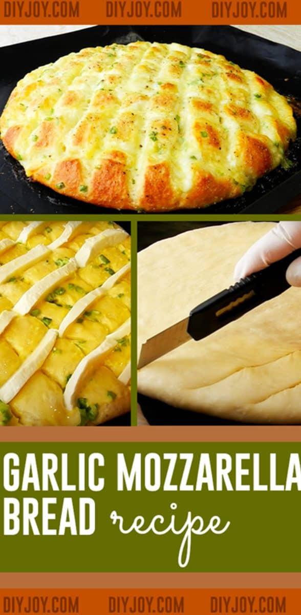 Easy Bread Recipe - Garlic Mozzarella Cheese Bread - Simple Breads to Make At Home - Creative Ways to Make Bread DIY