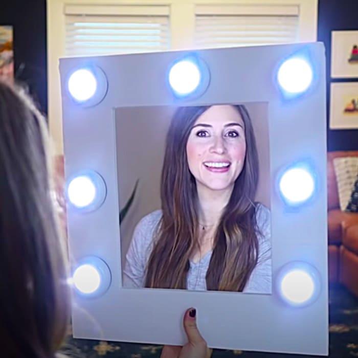 How To make A Makeup Mirror With Push Lights - Easy Dollar Tree DIY - Dollar Tree Makeup Mirror