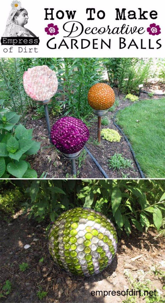 Decorative Garden Ball Tutorial, a budget friendly way to dress up a flower bed and a pretty accent piece for any garden bed