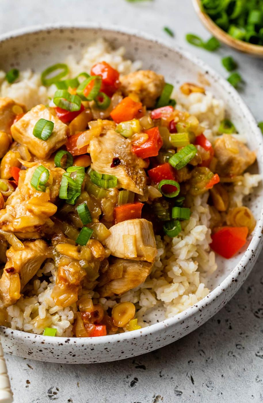 Lighter Kung Pao Chicken, simple to make ahead and reheat the next day and something the whole table asks for by name
