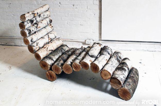 DIY Patio Furniture Ideas - Log Lounger - Cheap Do It Yourself Porch and Easy Backyard Furniture, Rocking Chairs, Swings, Benches, Stools and Seating Tutorials - Dining Tables from