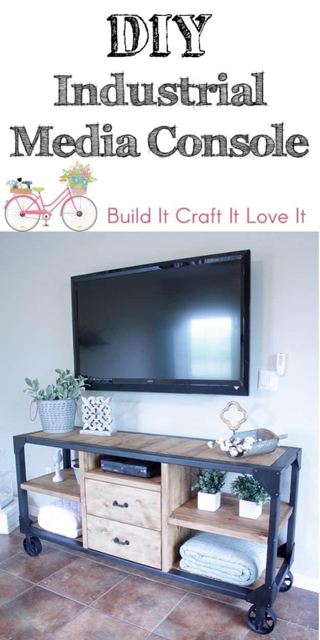 DIY Industrial Media Console, cheap to pull off with dollar store finds and a piece worth keeping out on display