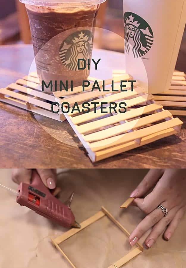 Glue Gun Crafts DIY | Best Hot Glue Gun Crafts, DIY Projects and Arts and Crafts Ideas Using Glue Gun Sticks | Popsicle Sticks and Hot Glue Gun Mini Pallet Coasters #diy #crafts #g
