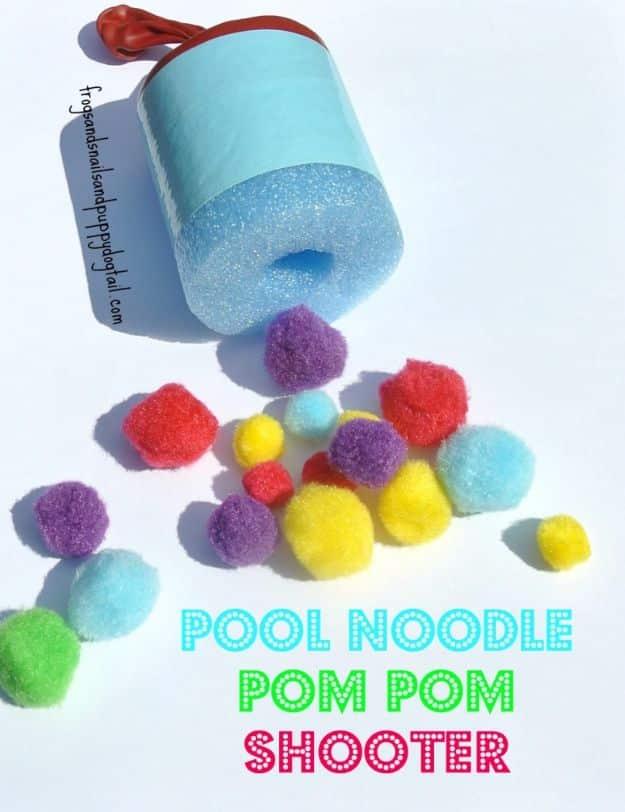DIY Pool Noodle Pom Pom Shooter, a summer afternoon crowd-pleaser, friendly for a hot day with almost no cleanup