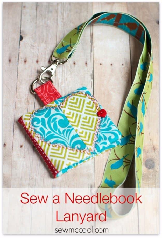 A needlebook lanyard sewn to keep pins and needles organized and within reach while sewing at the machine