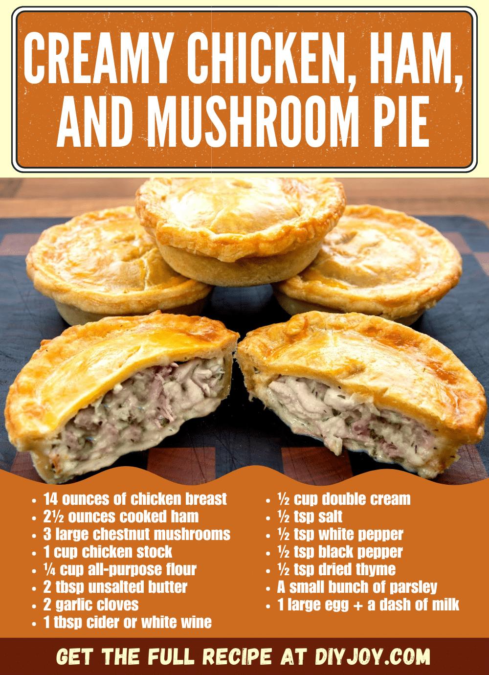 Creamy Chicken, Ham, and Mushroom Pie