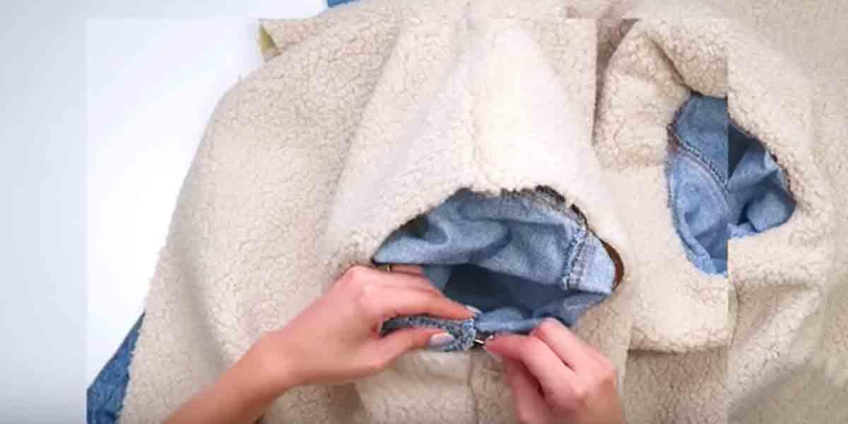 Watch How She Adds Sherpa To Her Denim Jacket Making It Warm And Cozy!