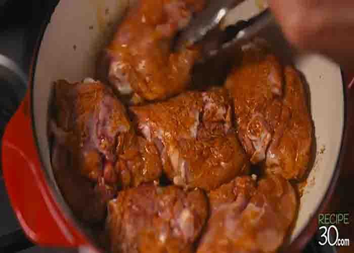 Frying the chicken for the lemon garlic chicken recipe