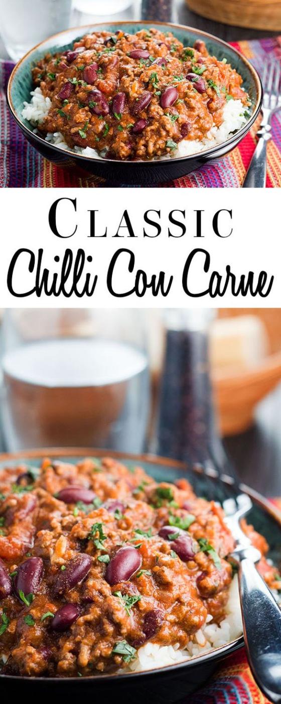 Best Mexican Food Recipes - Classic Chili Con Carne – Homemade Authentic Mexican Version - Mexican Beef Soup - Authentic Mexican Foods and Recipe Ideas for Casseroles, Quesadillas,