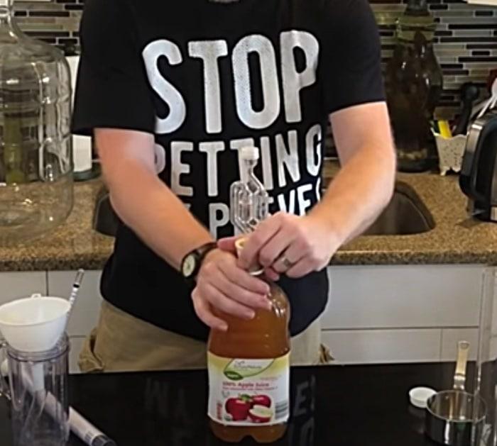 Hard cider made at home with store bought apple juice