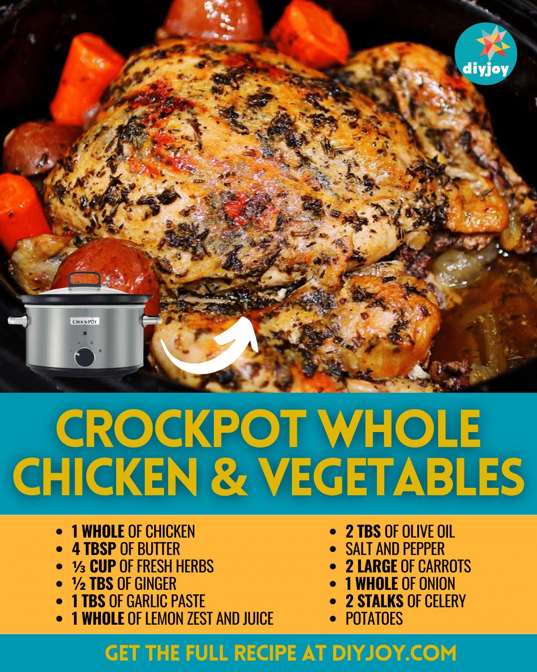Easy Crockpot Whole Chicken & Vegetables