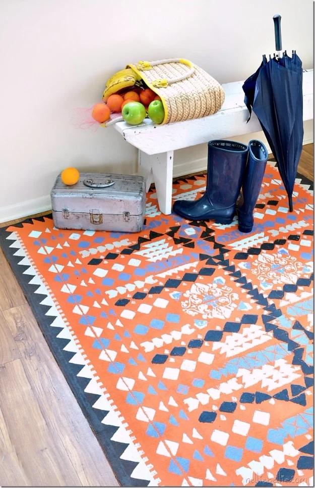 Painted Dropcloth Rug, made with basic supplies from the craft store and better than a store bought version