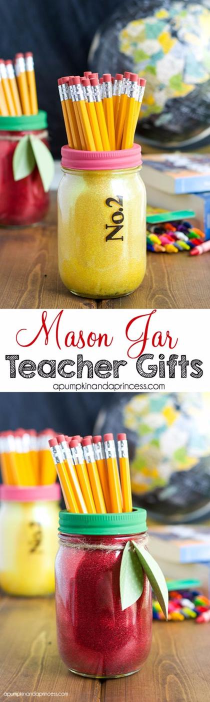 Glitter Mason Jar Teacher Gifts, simple enough for a first try and a clever way to reuse scraps you already have