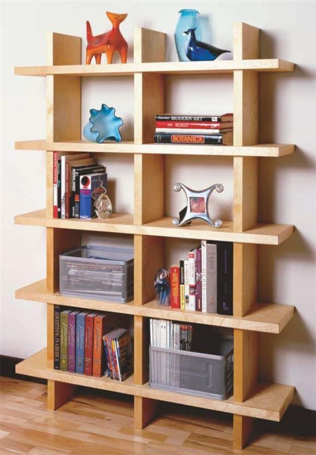 DIY Bookshelves - Contemporary Bookcase - Easy Book Shelf Ideas to Build for Cheap Home Decor - Tutorials and Plans, Best IKEA Hacks, Rustic Farmhouse and Mid Century Modern