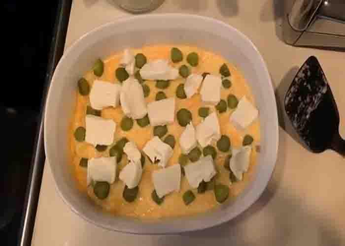 Assembling the cheeseburger casserole