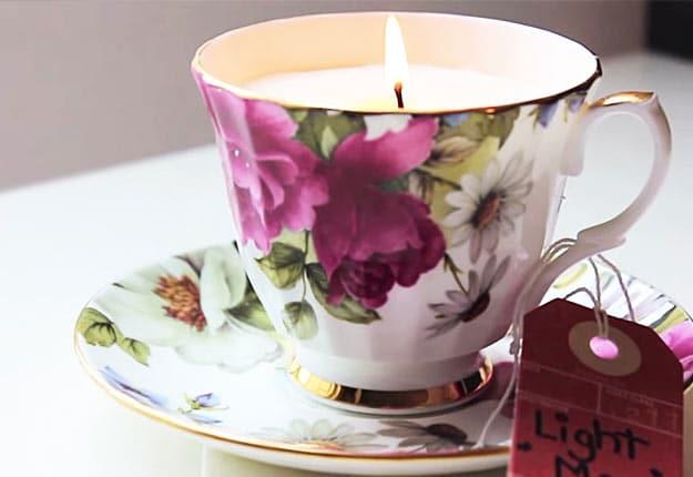 Easy DIY Projects for Teen Girls to Make for the Home - DIY Teacup Candles - DIY Projects & Crafts by Sueeye #diy #quickcrafts #crafts #easycraftss