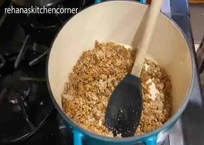 Browning the meat for the taco casserole recipe