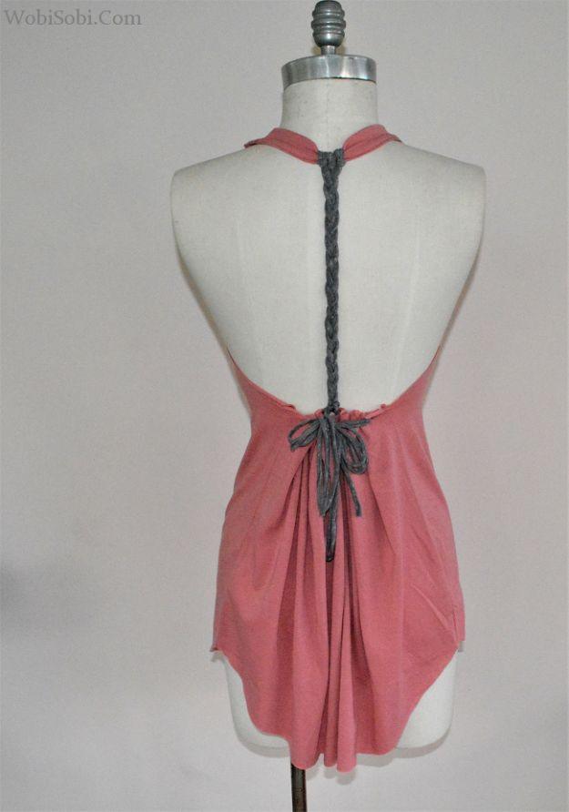 DIY Braided Back No-Sew Tee, easy enough for a beginner to follow and a sweet little detail guests always notice