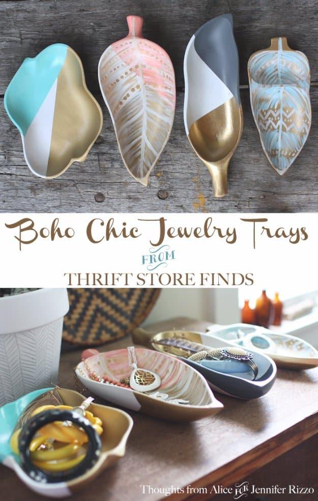 Boho chic jewelry tray molded and painted for catching rings and earrings in style on a dresser or nightstand