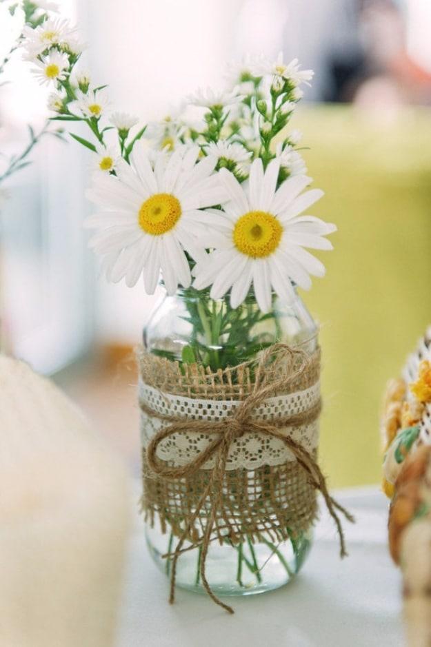 Burlap Mason Jar Vase, an upcycled glass accent, gentle on the budget and the clock alike and a keepsake worth handing down