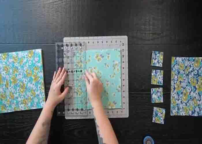 Cutting the layer cake for the bryony quilt pattern