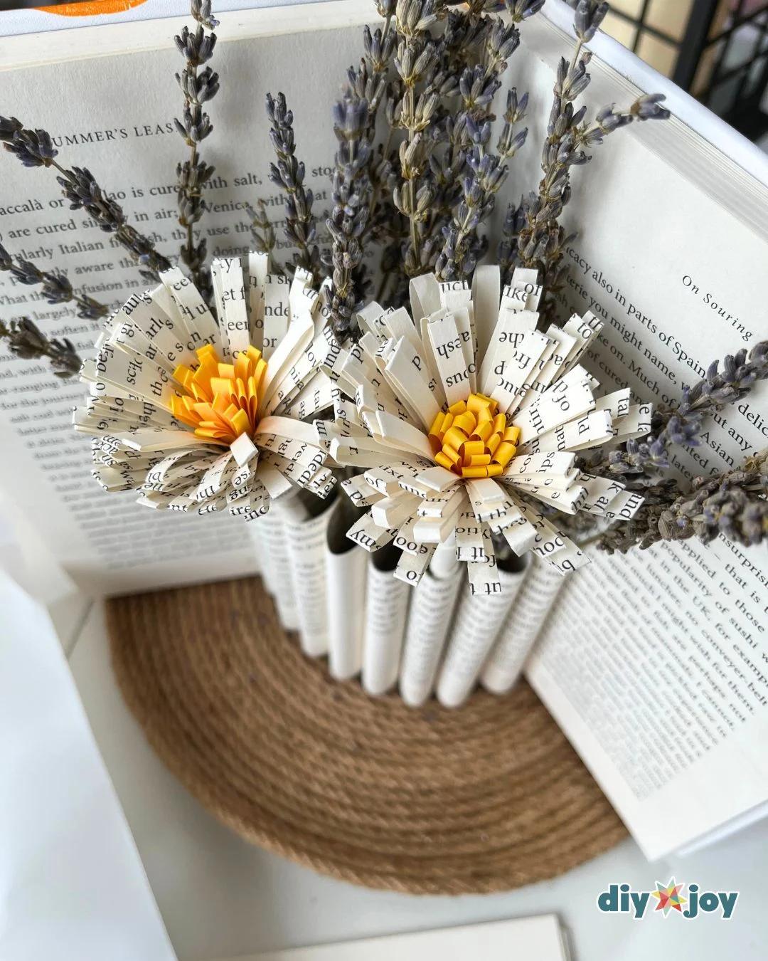 Book Page Paper Flower — easy book vase for faux flowers