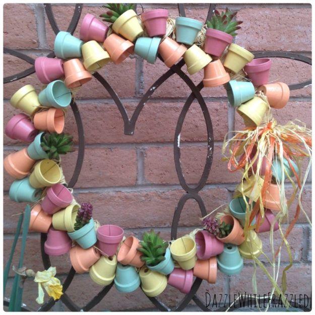 DIY Ideas for Clay Pots - Make Stunning Spring Wreath with Mini Flower Pots - Cute Gardening Projects Tutorials for Decorating Pots - Pretty Rustic and Farmhouse Planters for Cheap